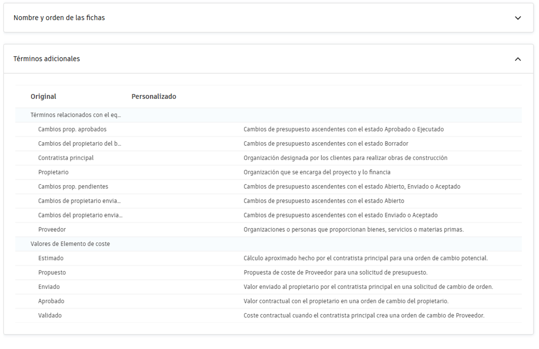 Captura de pantalla de términos adicionales