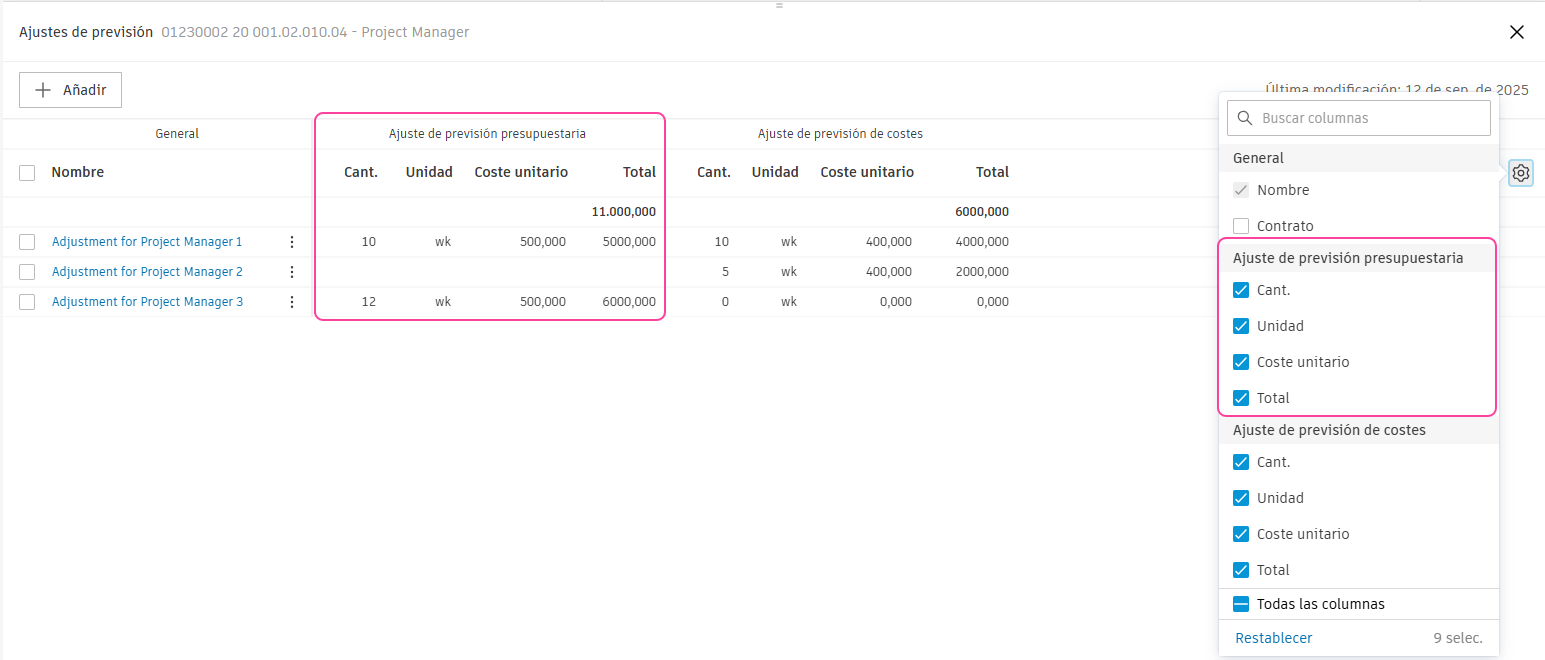 Previsión de ajustes presupuestarios de previsión