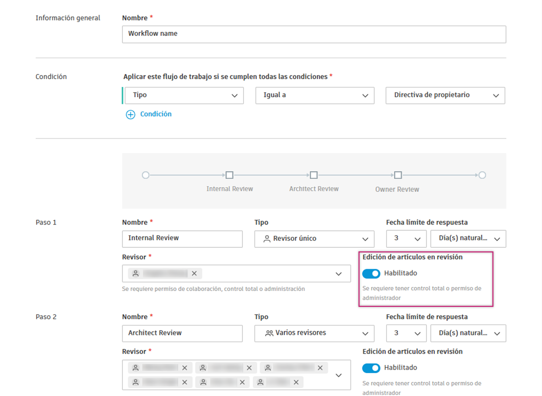 Configuración para el flujo de trabajo de aprobación de costes