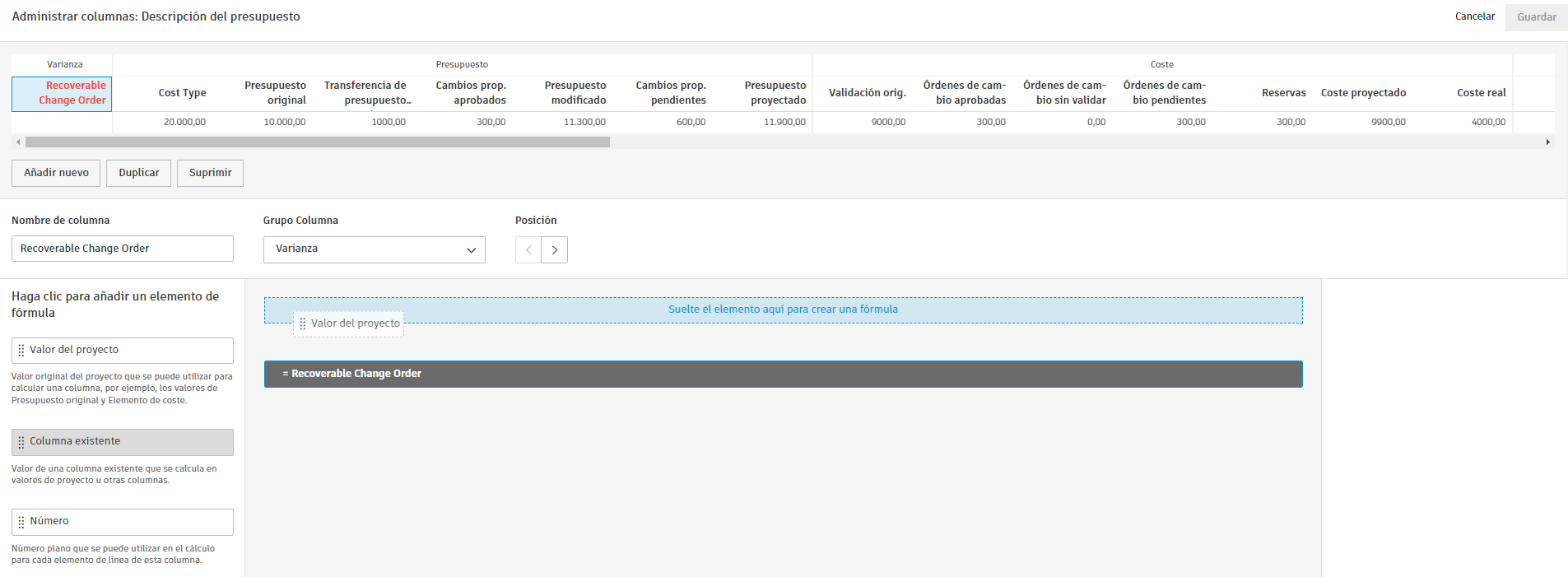Creación de una nueva columna con elementos de fórmula