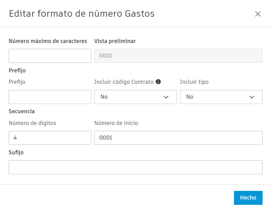 Cuadro de diálogo Editar formato de número de gasto