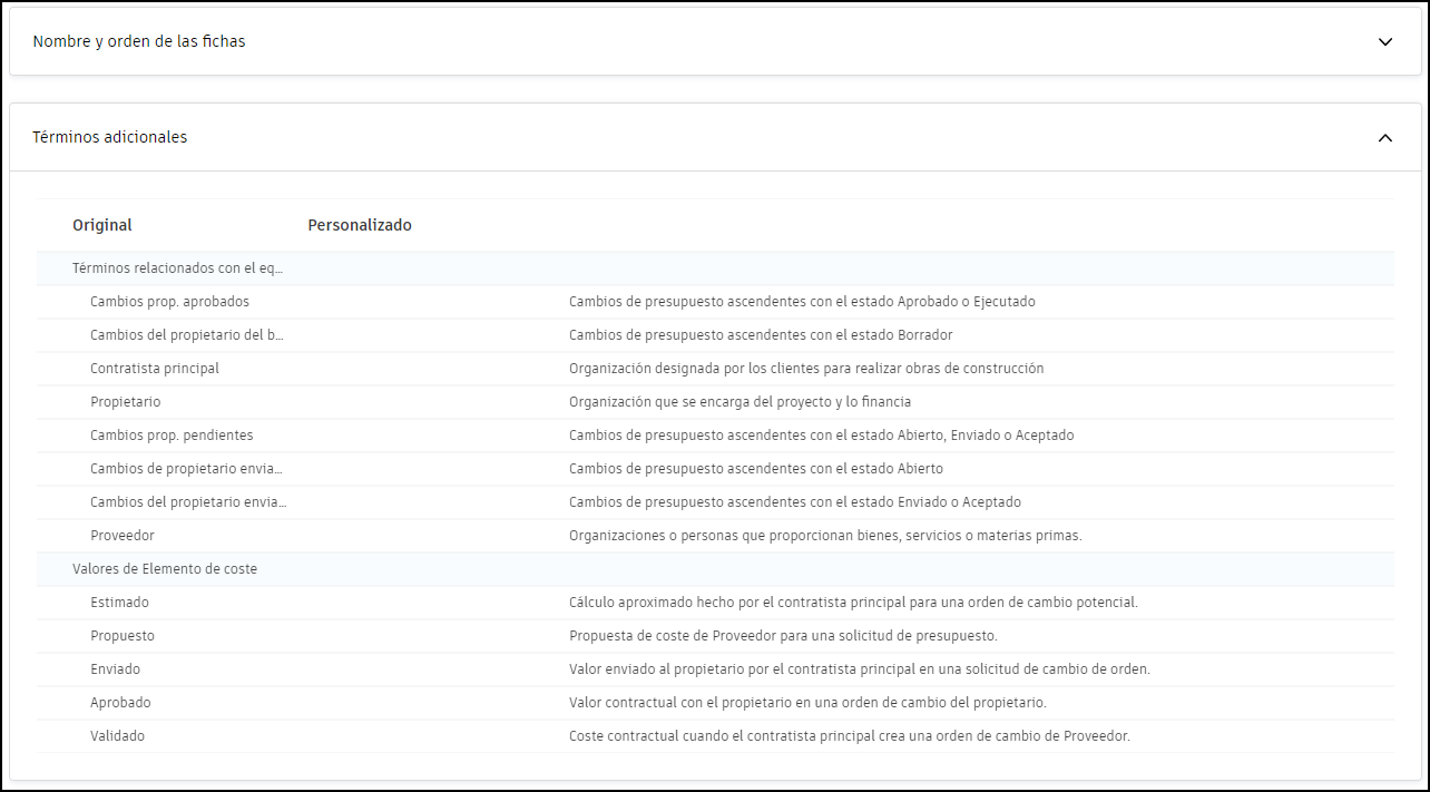 Captura de pantalla de términos adicionales
