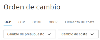 Opciones de presupuesto y cambio de coste