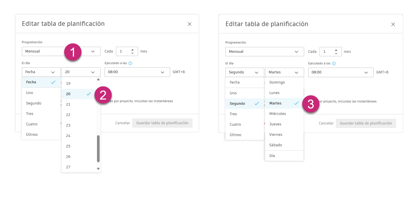 Configuración de instantáneas del presupuesto