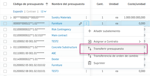 Transferencia de presupuesto