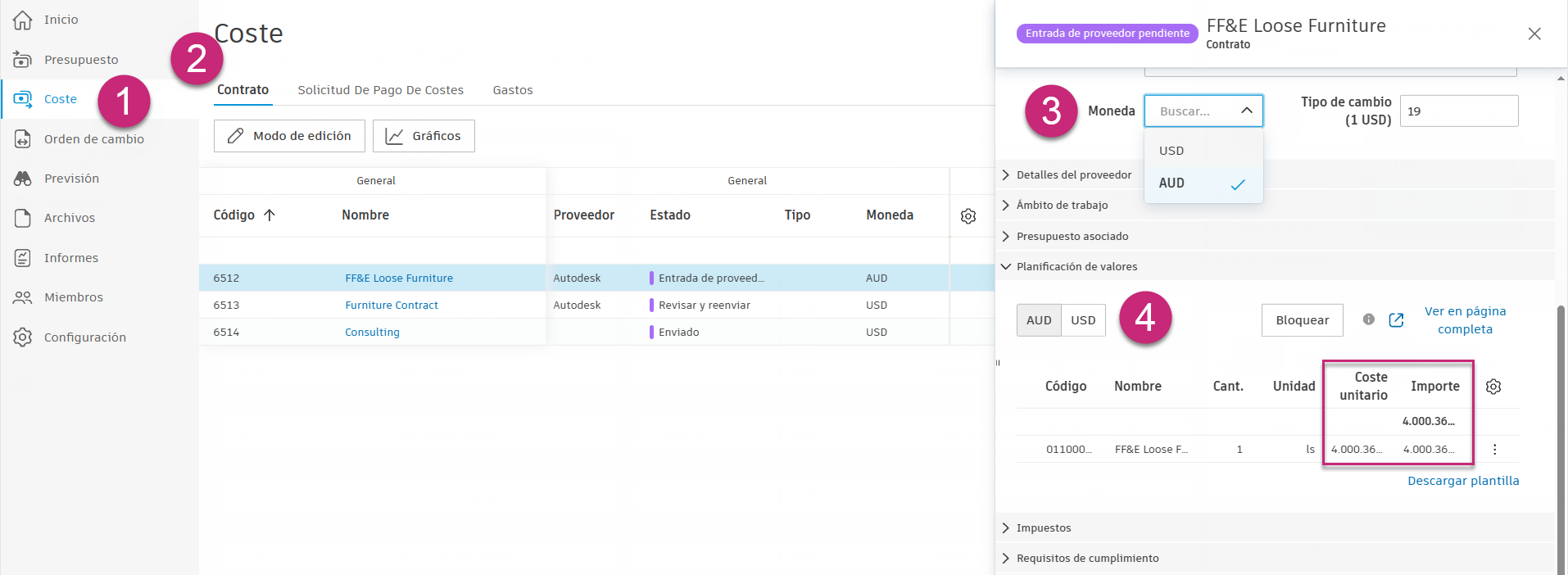 Divisa extranjera del contrato