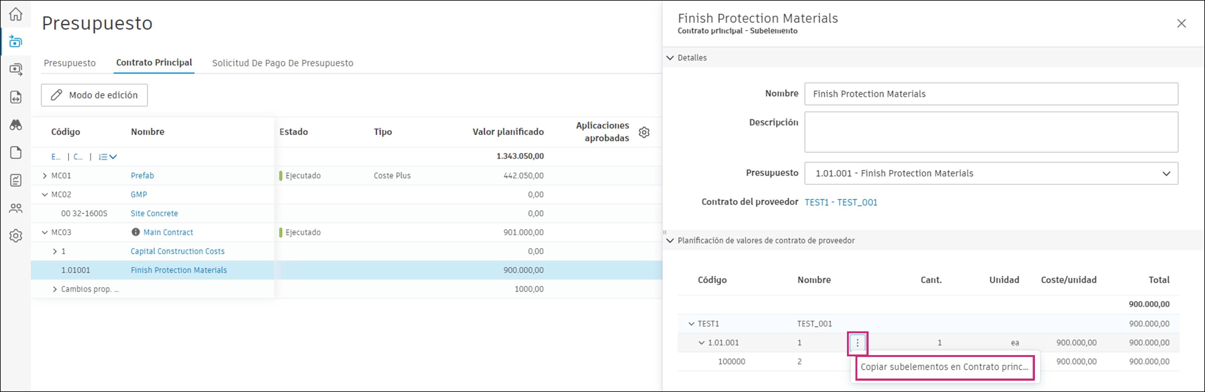 Copiar SOV del contrato