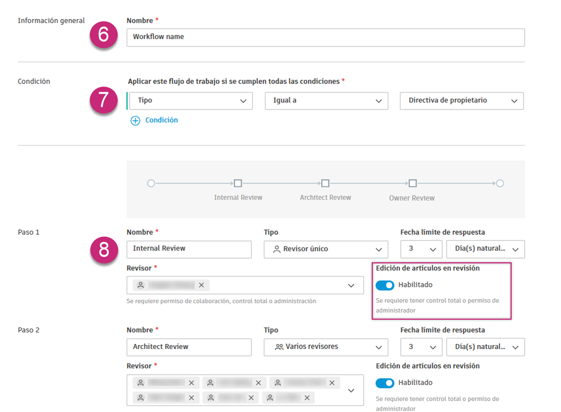 Configuración para el flujo de trabajo de aprobación de costes