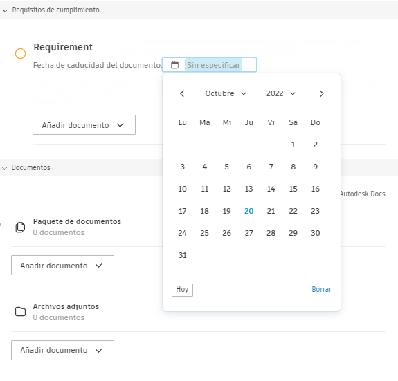 Cuadro de diálogo de configuración de la fecha de caducidad como requisito de cumplimiento