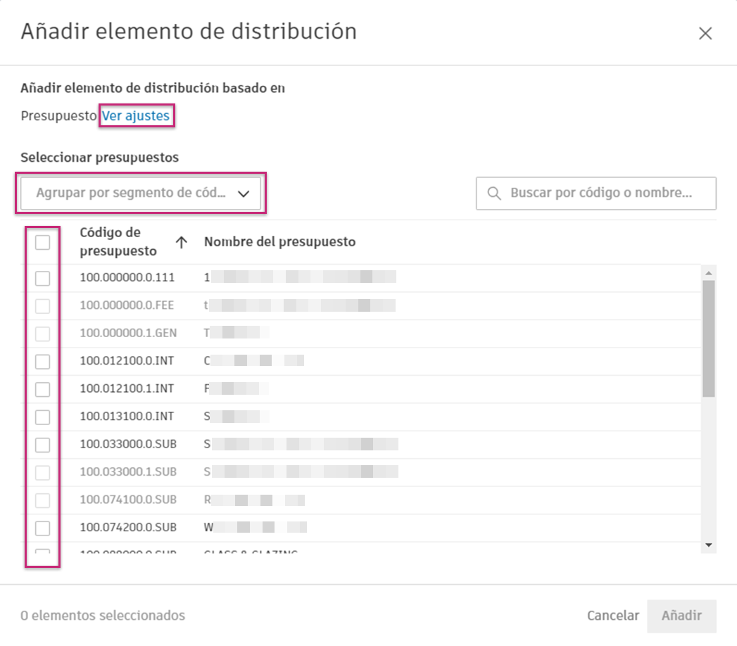 Opciones de ventana de distribución