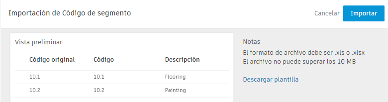 Botón Importar en la ventana del cuadro de diálogo Importación de código de segmento