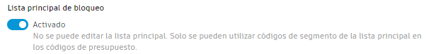 Opción de casilla de verificación Bloquear lista principal en la configuración del presupuesto