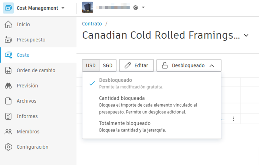 Bloquear y desbloquear contrato