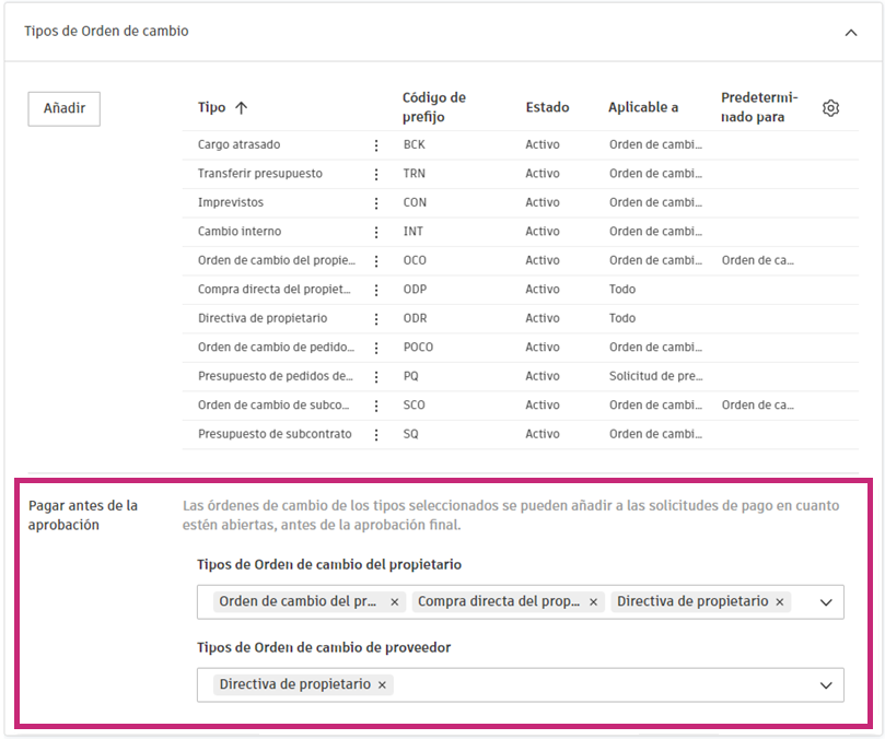 Configuración de Pagar antes de la aprobación