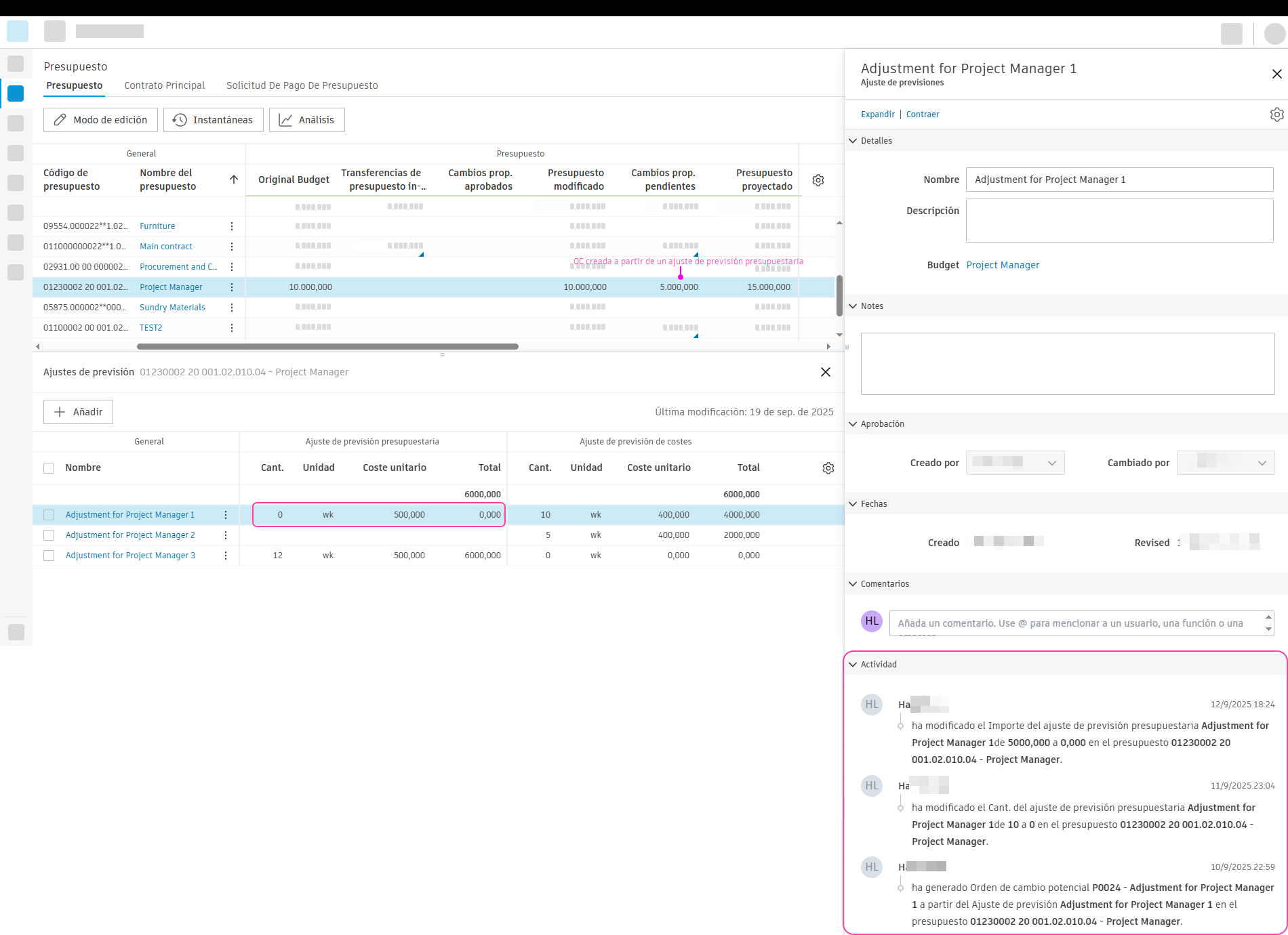 PCO de ajustes de previsión: resultado