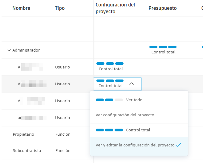 Permiso de configuración de proyecto