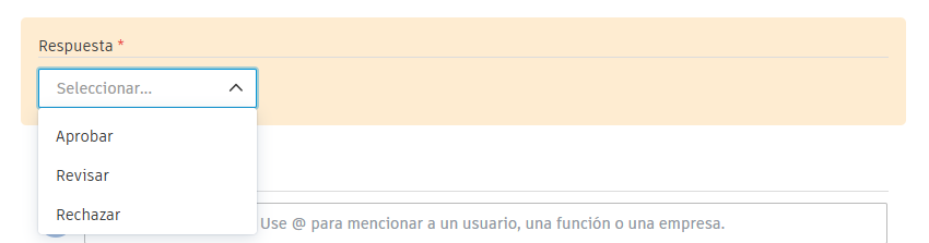 Menú desplegable de opciones de respuesta