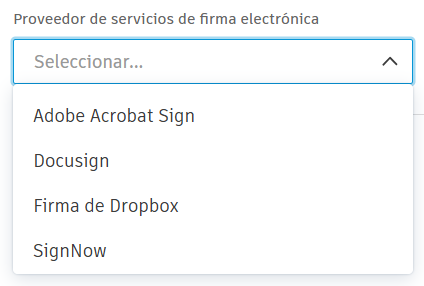 Seleccionar proveedor de firma electrónica