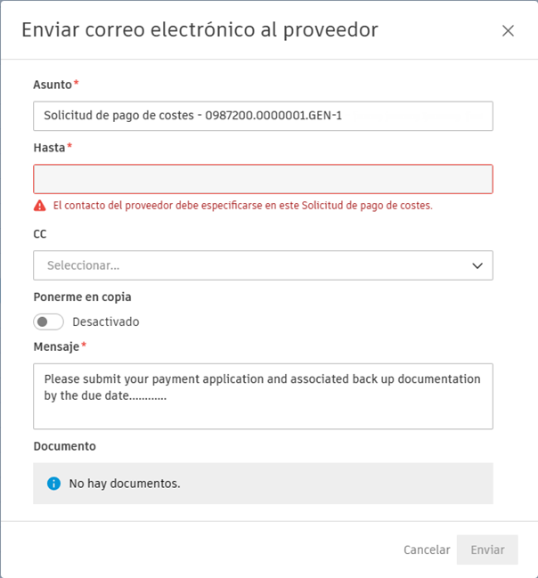 Enviar correo electrónico al proveedor