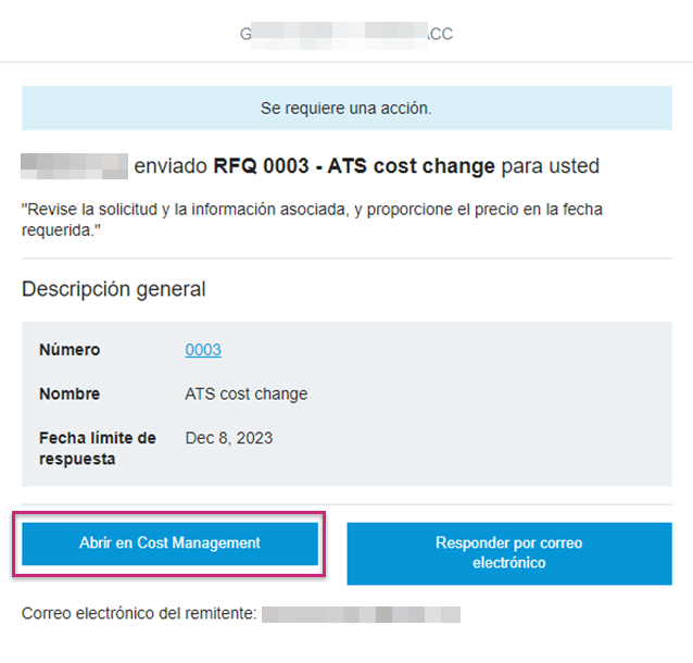 Ejemplo de correo electrónico del proveedor