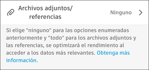 Opciones de Archivos adjuntos/referencias