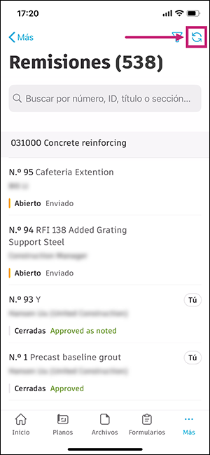 Botón Sincronización en el proyecto