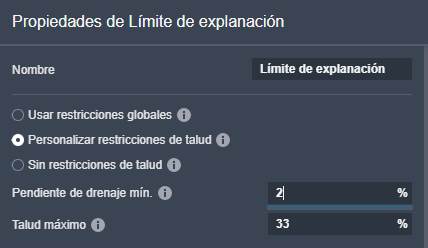 Restricciones de límite de explanación