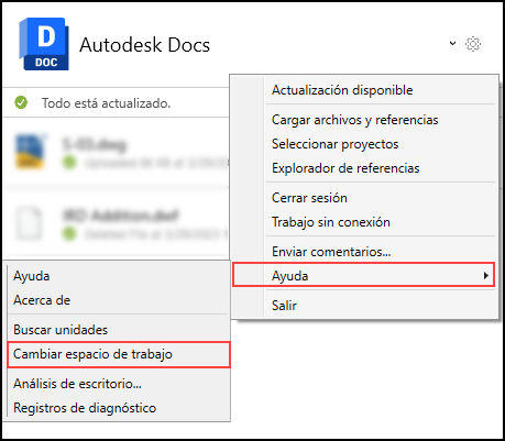 Tema de la Ayuda sobre cómo Cambiar el espacio de trabajo