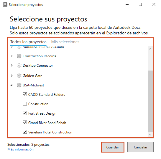 Seleccionar proyectos