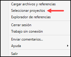 Cuadro de diálogo para seleccionar proyectos