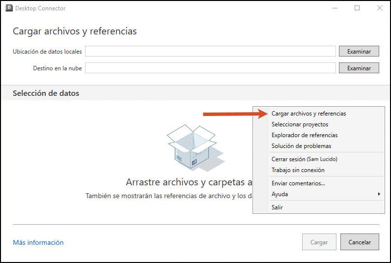 La herramienta Cargar archivos y referencias