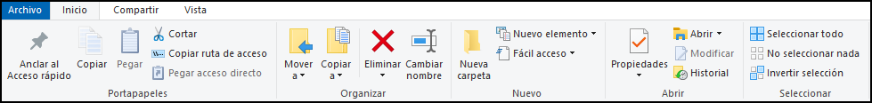Cinta de opciones del Explorador de archivos