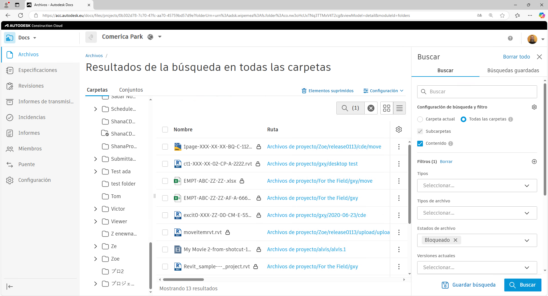 Buscar con estados de archivo bloqueados