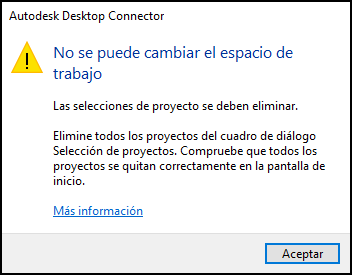No se puede cambiar el área de trabajo