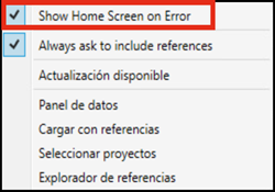 Mostrar pantalla de inicio en caso de error