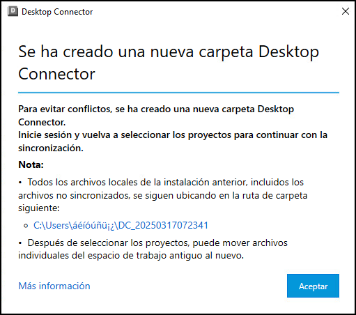 Cuadro de diálogo Nueva carpeta creada