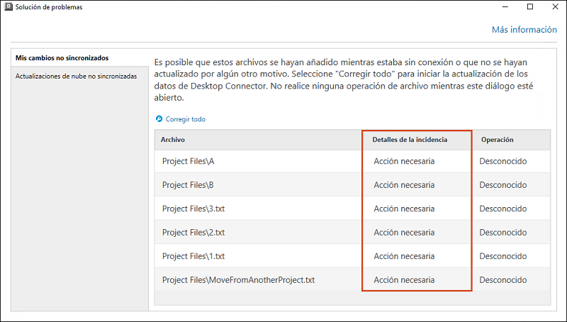 Estado de Acción necesaria en la herramienta de Resolución de problemas