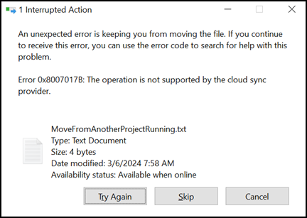 Error al mover archivos entre proyectos