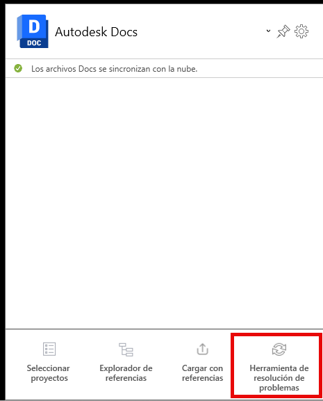 Selección de herramienta de resolución de problemas en la pantalla de inicio de Desktop Connector