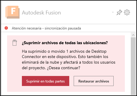 Advertencia de supresión de Fusion