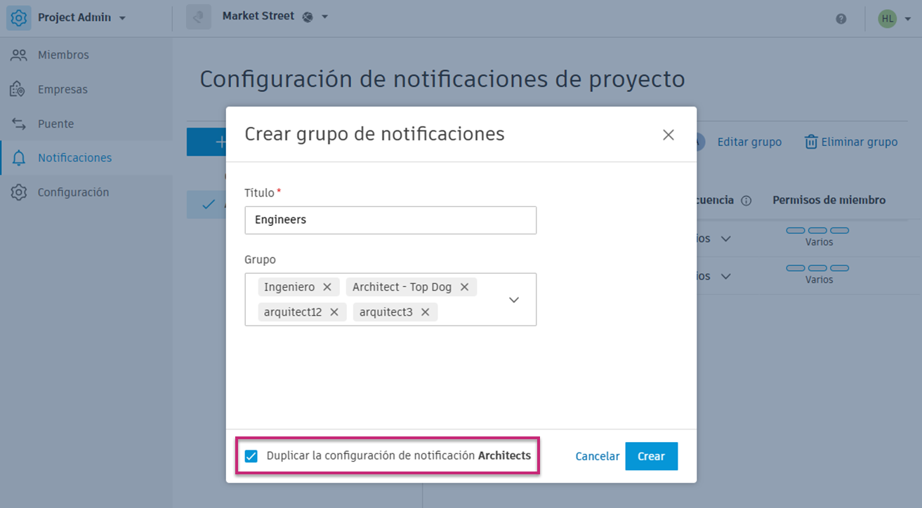 Duplicar configuración de grupo