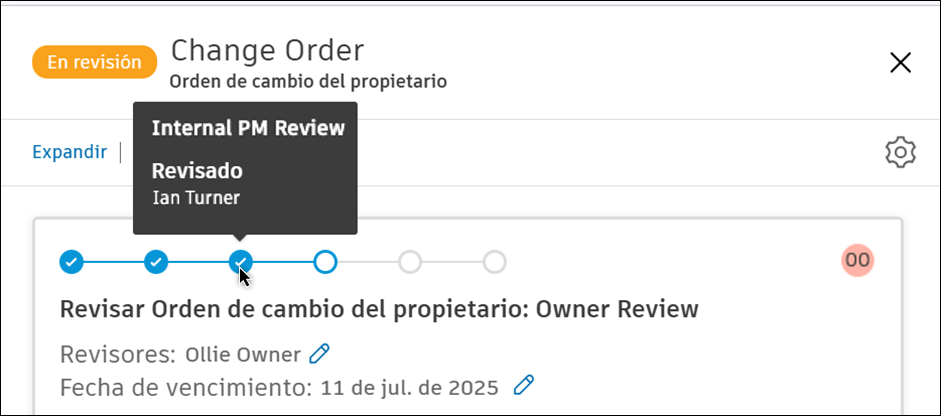 Indicador de paso del flujo de trabajo de aprobación
