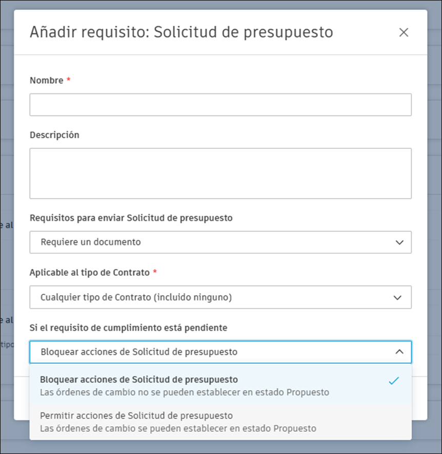 Configuración de cumplimiento de RFQ