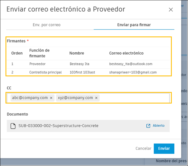 Campos editables antes del envío