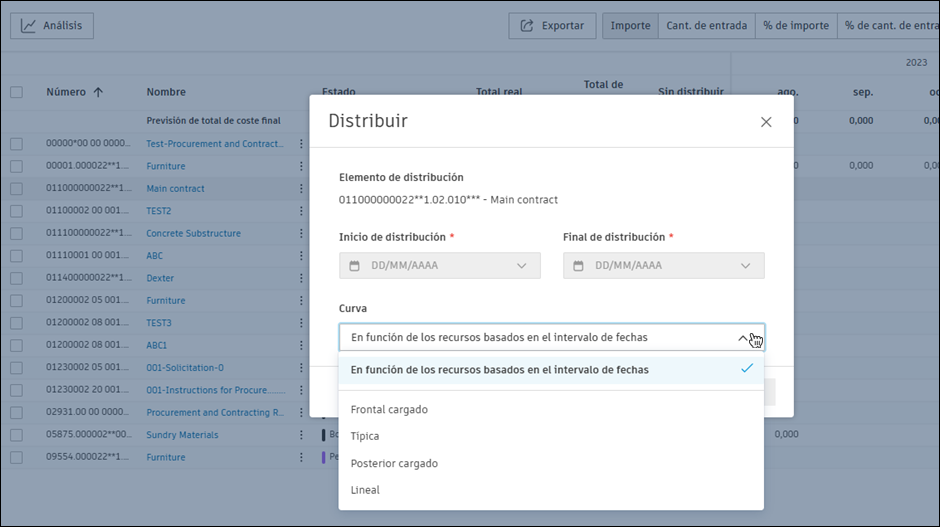 Opción de distribución de recursos del intervalo de fechas