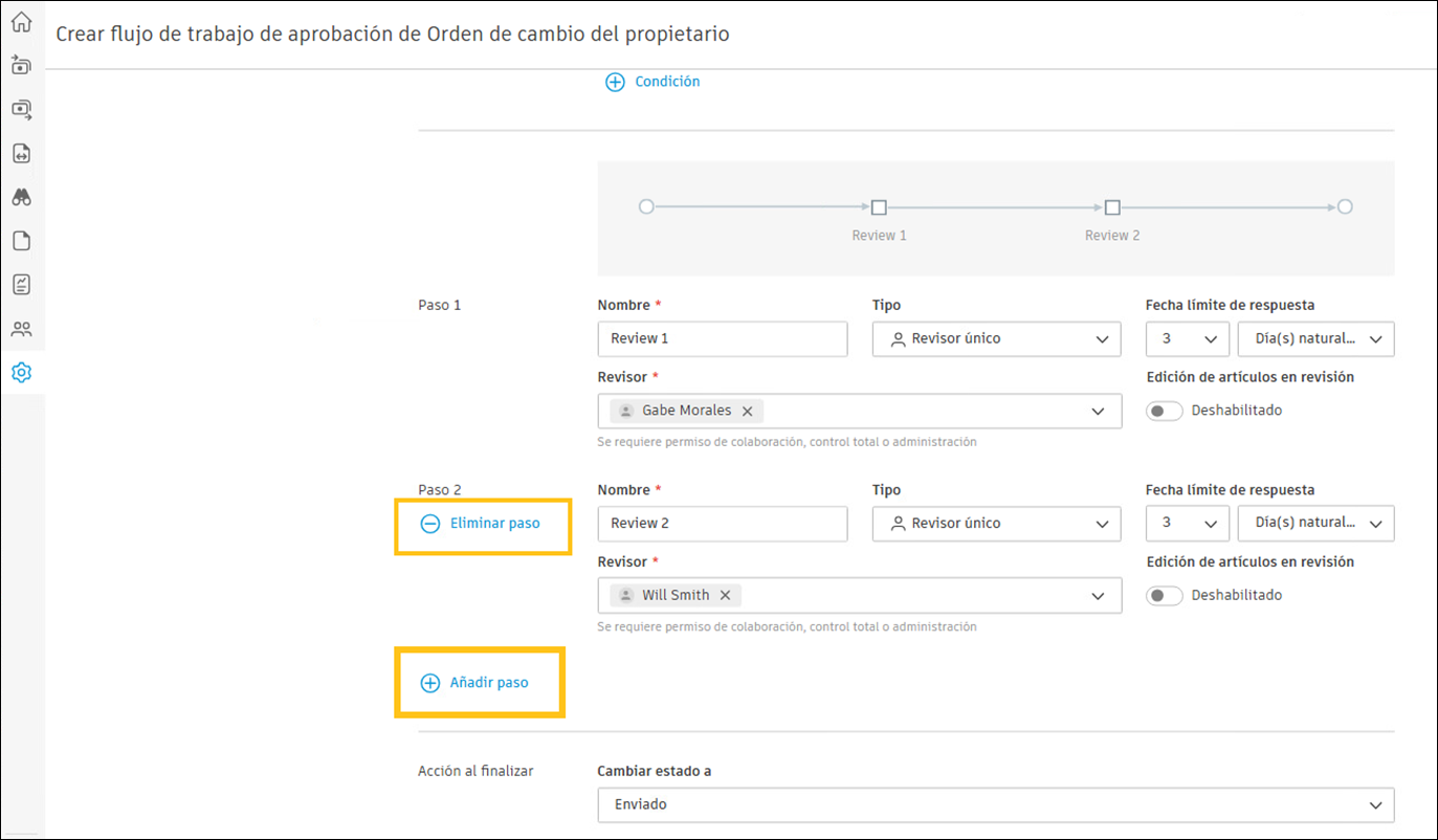 Botones Eliminar y Añadir