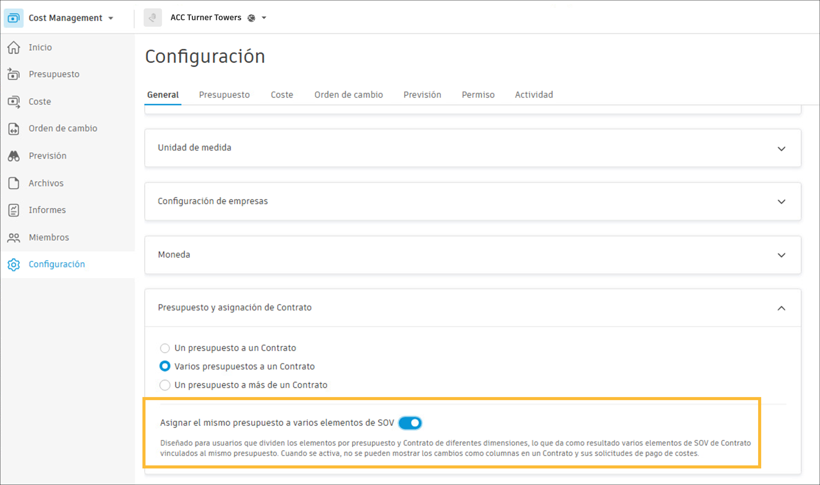 Asignar el mismo presupuesto a varios elementos de SOV