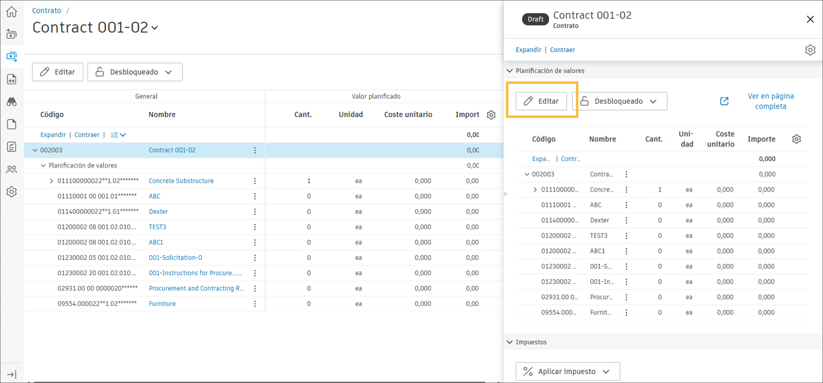 Botón Editar en sección SOV