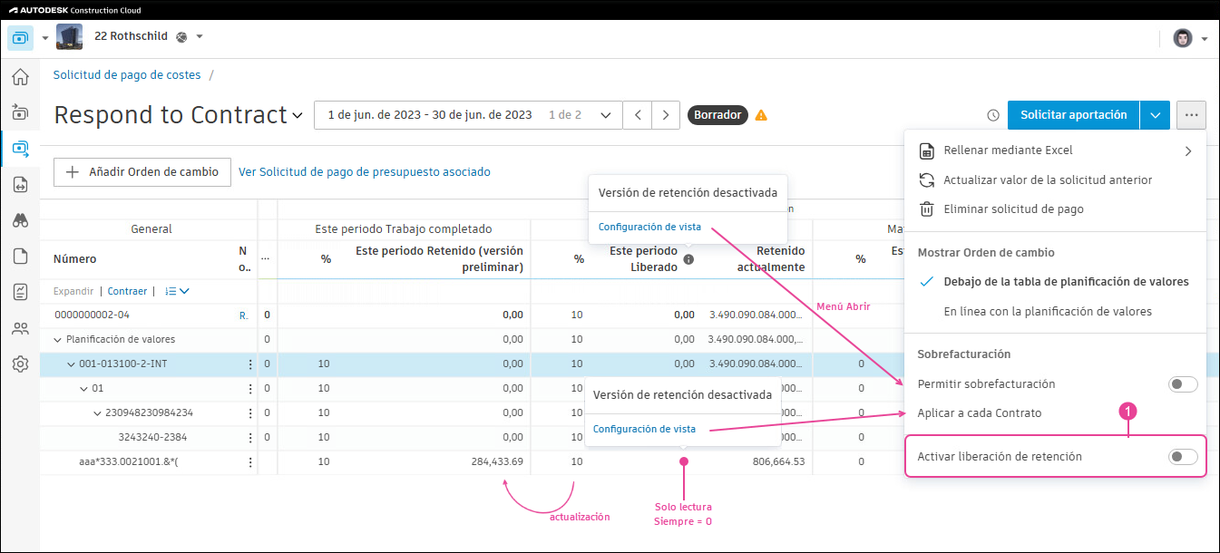 Activar alternancia de liberación de retención
