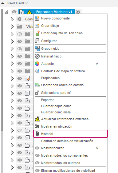 botón historial del navegador